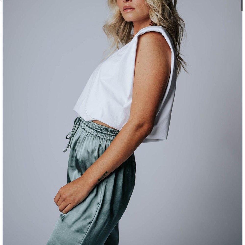 Satin silk green pants with drawstring